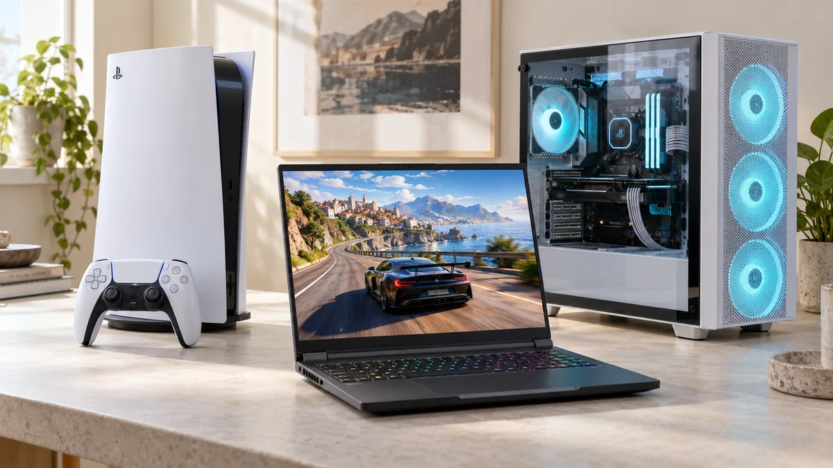 PlayStation, oyun laptopu ve masaüstü bilgisayar; temsili kategori sahnesi
